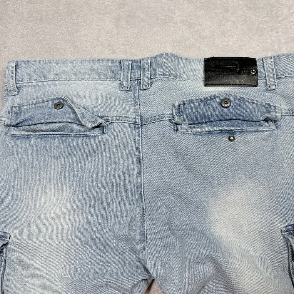 Copper Rivet Distressed Cargo Pocket Double Knee Jeans 38x32 *FLAW*
